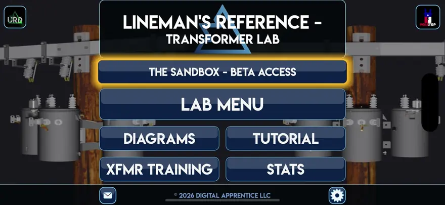 XFMR Lab 2.0 main menu