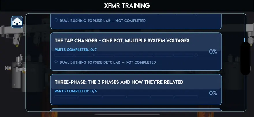 XFMR Training lesson list