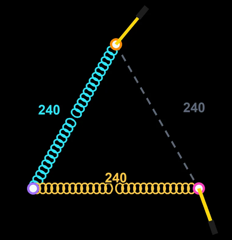The open bank secondary drawn as a delta triangle with two coil sides built and the third side dashed, showing 240 volts across every side including the open one.